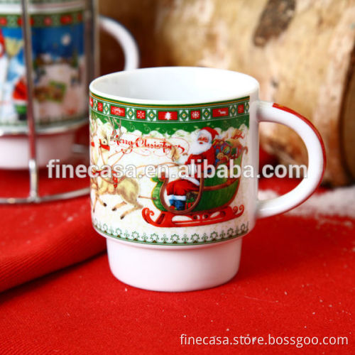 8OZ White Porcelain Christmas Stackable Mug Gift set